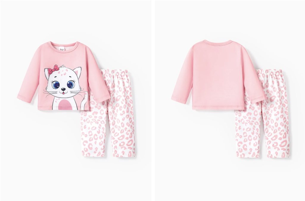 Baby Girl 2pcs Cat Print Pajamas Set