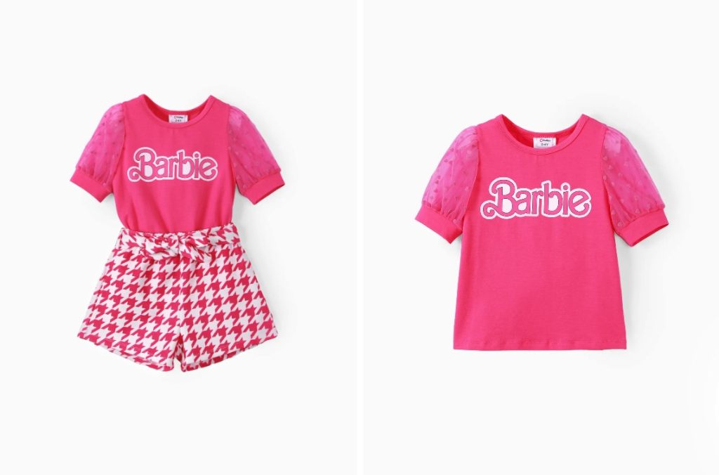 Barbie 2pcs Toddler/Kids Girls Checkered/Plaid Puff-sleeve Bowknot Set