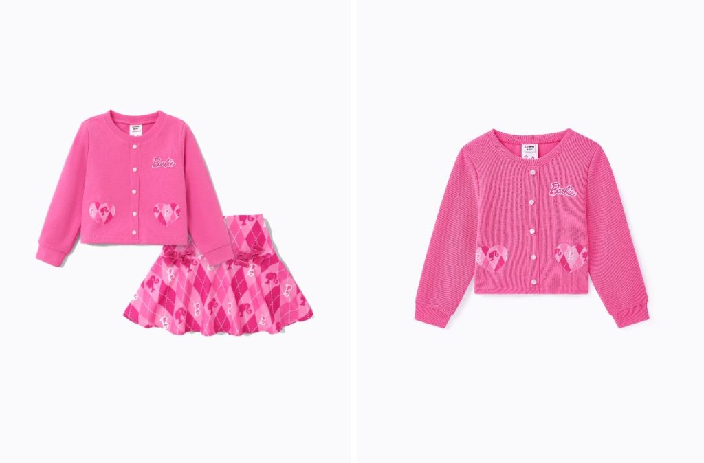 Barbie Kid Girl 2pcs Heart Print Top and Plaid Skirt Set