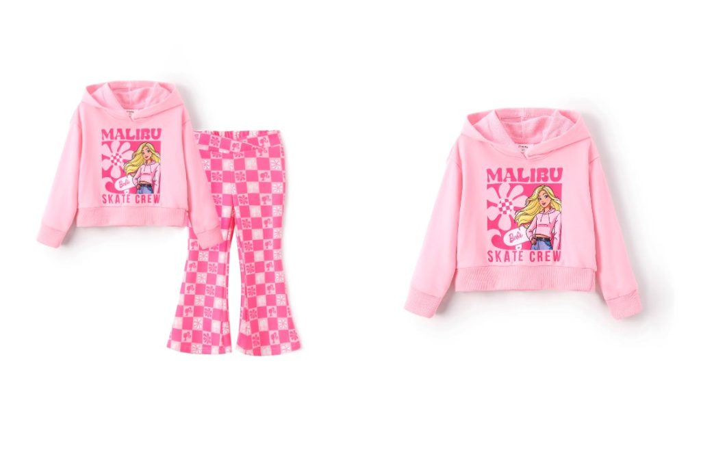 Barbie Toddler:Kid 2pcs Cotton Character Floral Checkered Hoodies And Pants Set