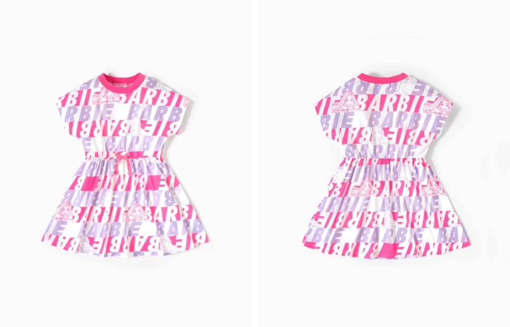 Barbie Toddler:Kid Girl Character & Letter Print Naia™ Short-sleeve Dress