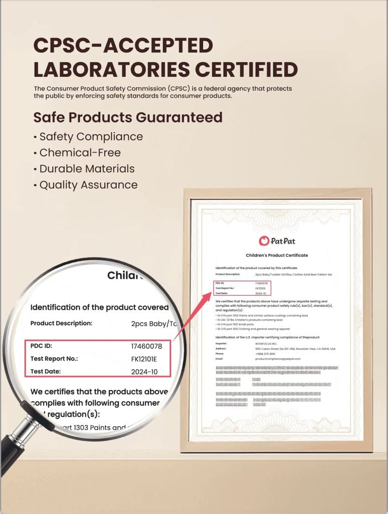 PatPat cpsc-accepted laboratories certificate