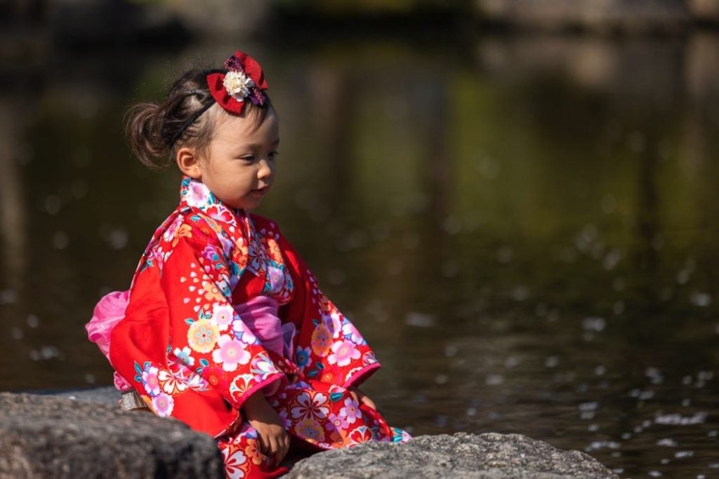 A Japanese Baby Girl Wearing Kimono