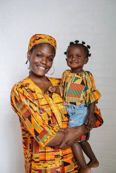 African Mom with Her Baby in Traditional Dress